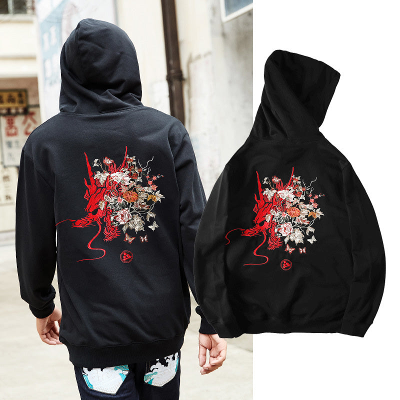 Embroidered dragon head hoodie