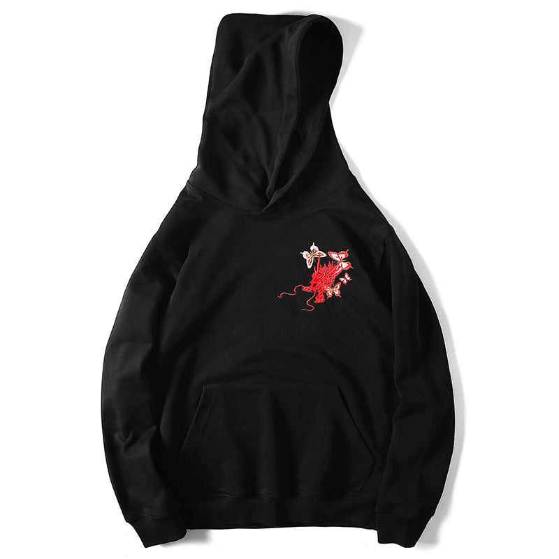 Embroidered dragon head hoodie
