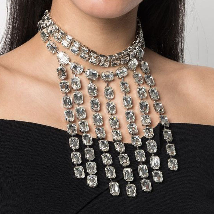 Women's Fashion Rhinestone Multi-layered Tassel Necklace