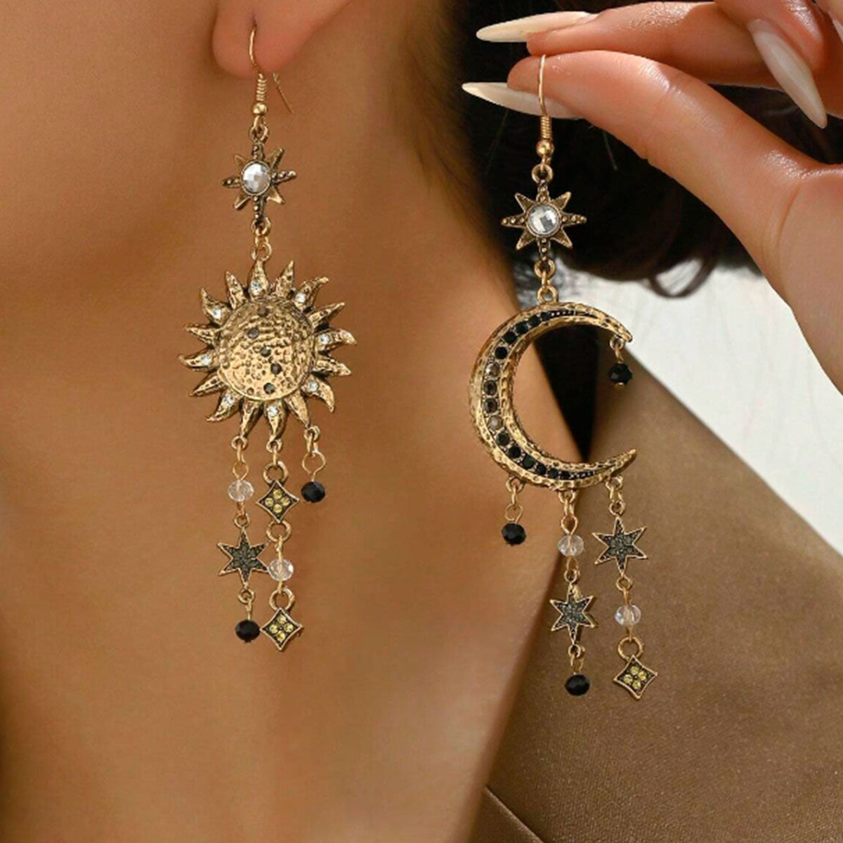 Long Sun Moon Women's Earrings Retro Style