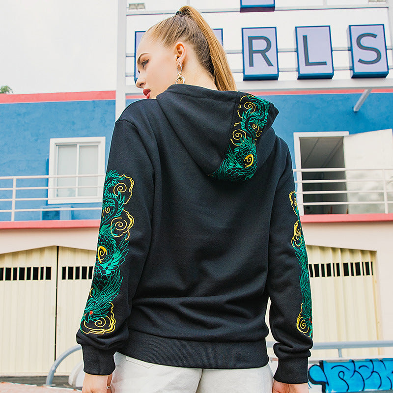 Chinese style dragon embroidered cotton national tide top