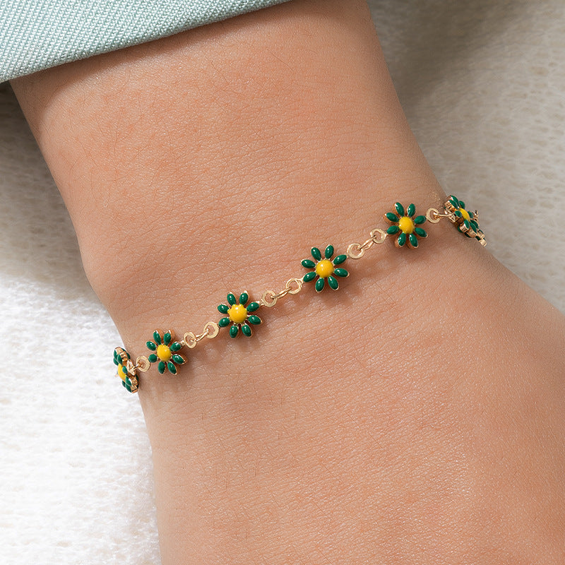 Colorful Flower Dripping Oil Bracelet And Necklace Set Ornament