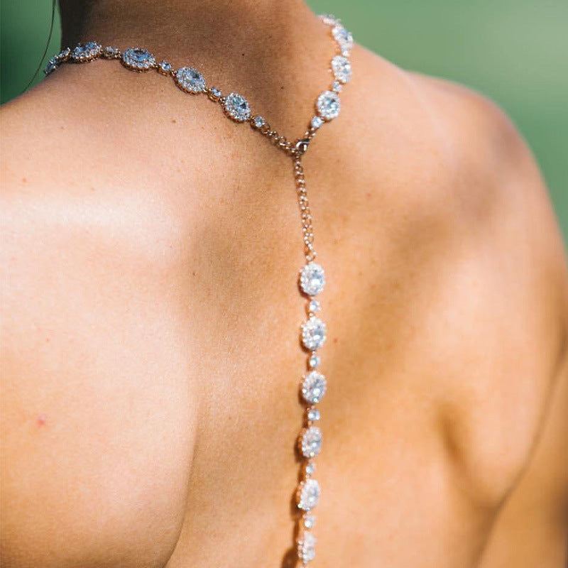European And American Fashion Water Drop Back Crystal Necklace