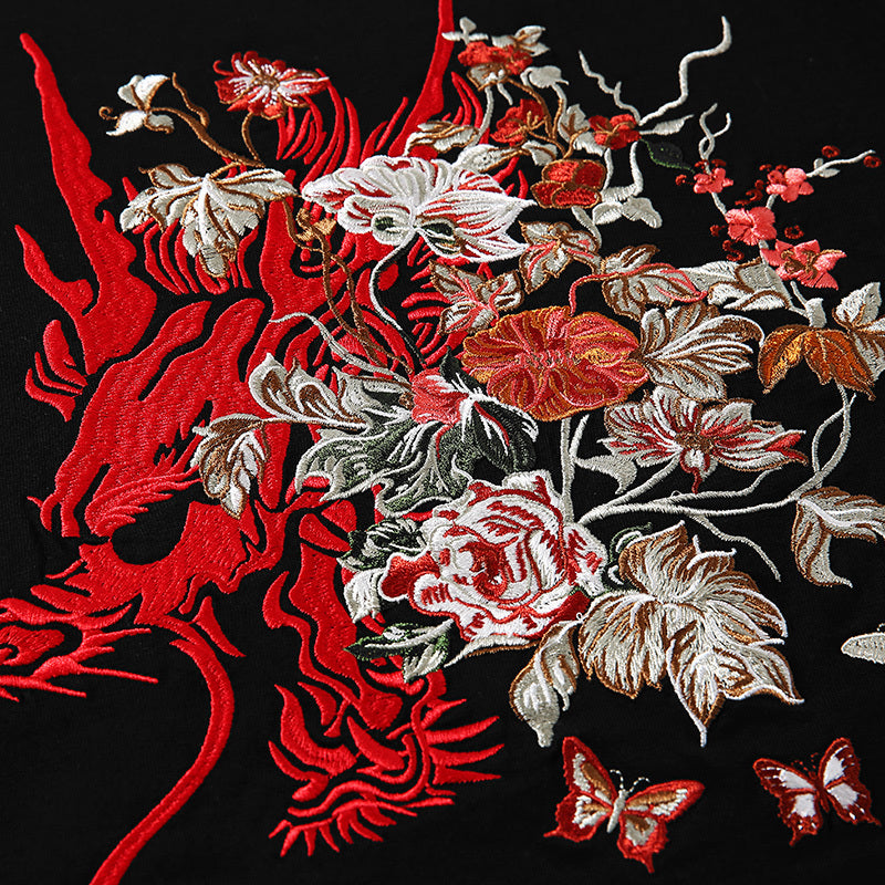 Embroidered dragon head hoodie