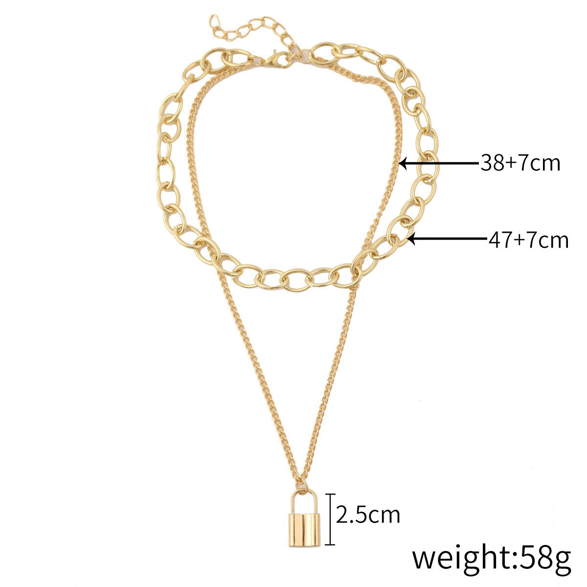 Double-layer Golden Lock Heart Necklace