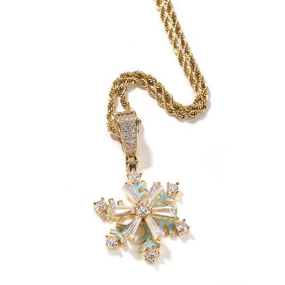 European Hip Hop New Winter Spinning Snowflake Luminous Dripping Oil Pendant Ornaments