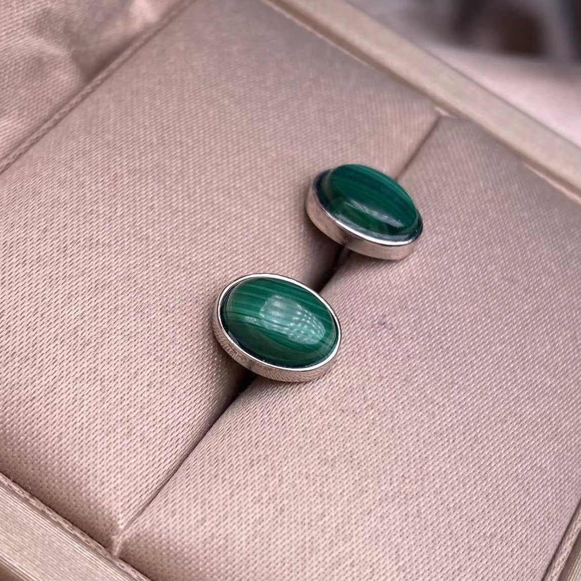 Malachite S925 Silver Inlaid Ornament Ear Stud