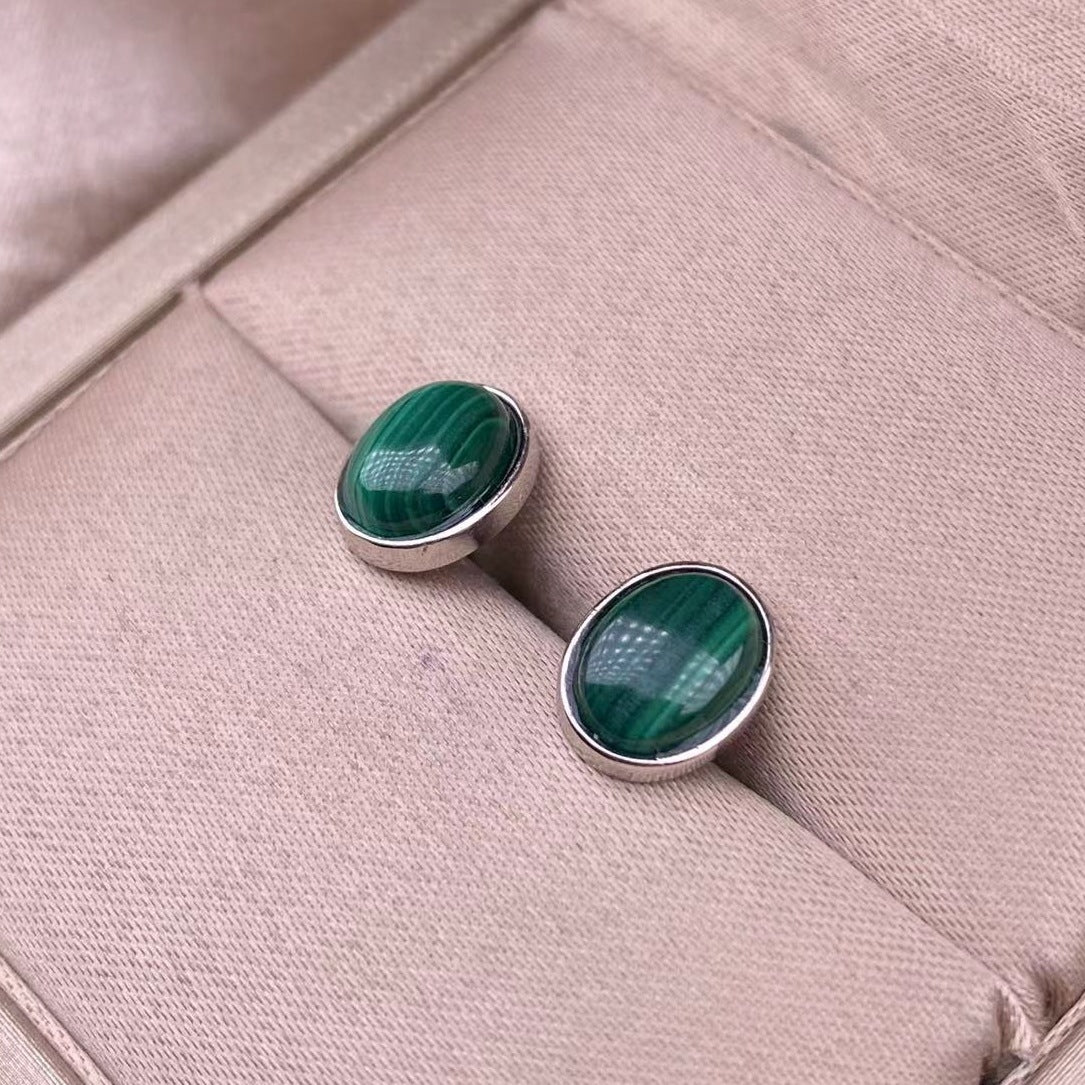 Malachite S925 Silver Inlaid Ornament Ear Stud