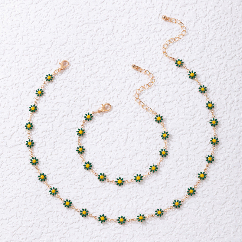 Colorful Flower Dripping Oil Bracelet And Necklace Set Ornament