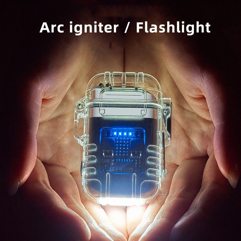 Transparent Shell Double Arc Lighter Waterproof And Windproof Outdoor Lighter Lighting Multi-purpose Electronic Cigarette Lighter
