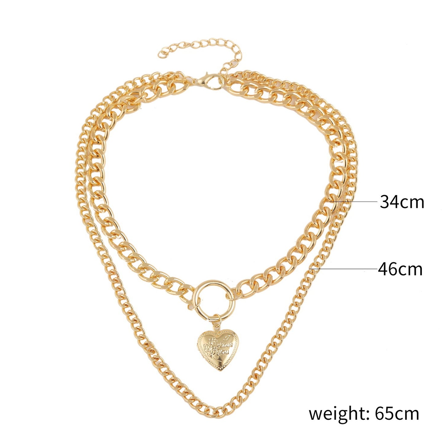 Double-layer Golden Lock Heart Necklace
