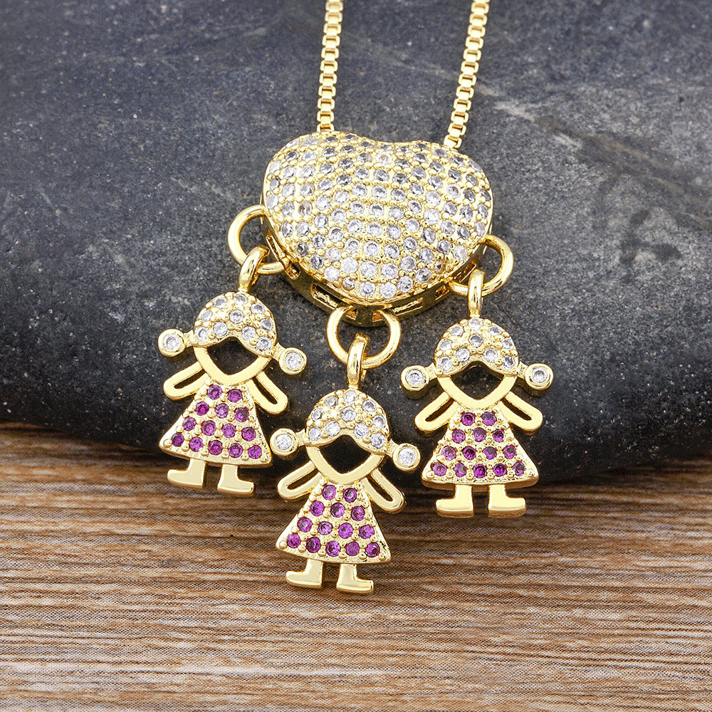 Women's Micro Inlaid Zircon Boys And Girls Pendant Elegant Love Necklace