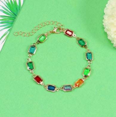 Colorful Gemstone Necklace Simple And Versatile Square Shape