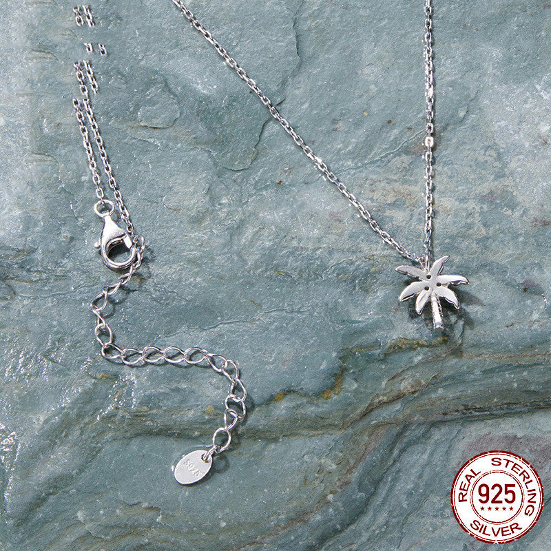 925 Sterling Silver White Gold Plated New Coconut Tree Necklace Opal Necklace