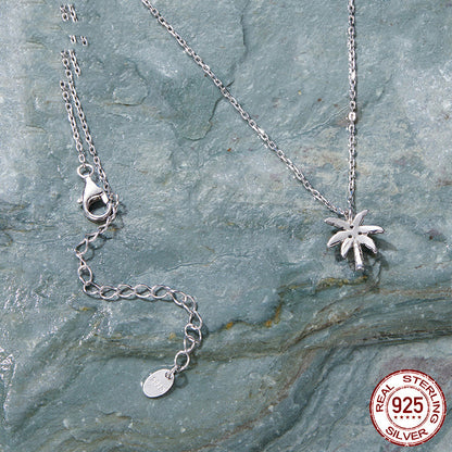 925 Sterling Silver White Gold Plated New Coconut Tree Necklace Opal Necklace