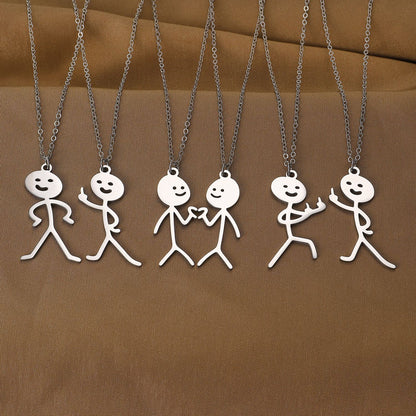 Cute Cartoon Stickman Pendant Stainless Steel Necklace