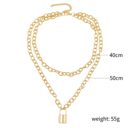 Double-layer Golden Lock Heart Necklace