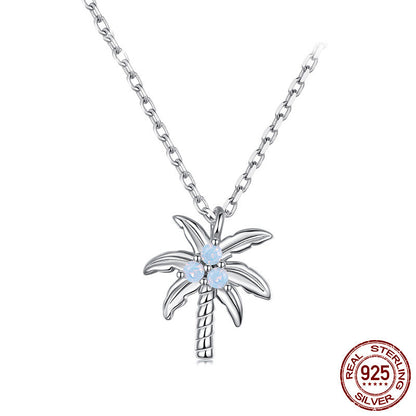 925 Sterling Silver White Gold Plated New Coconut Tree Necklace Opal Necklace