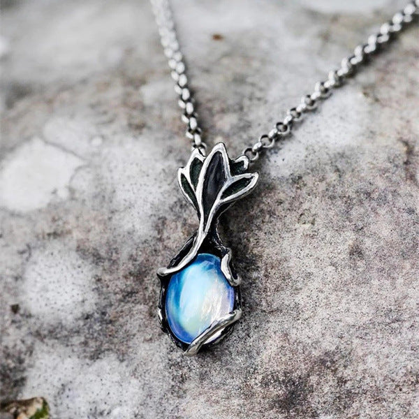 Simian Moonstone Necklace Wire Cutout Moon Pendant