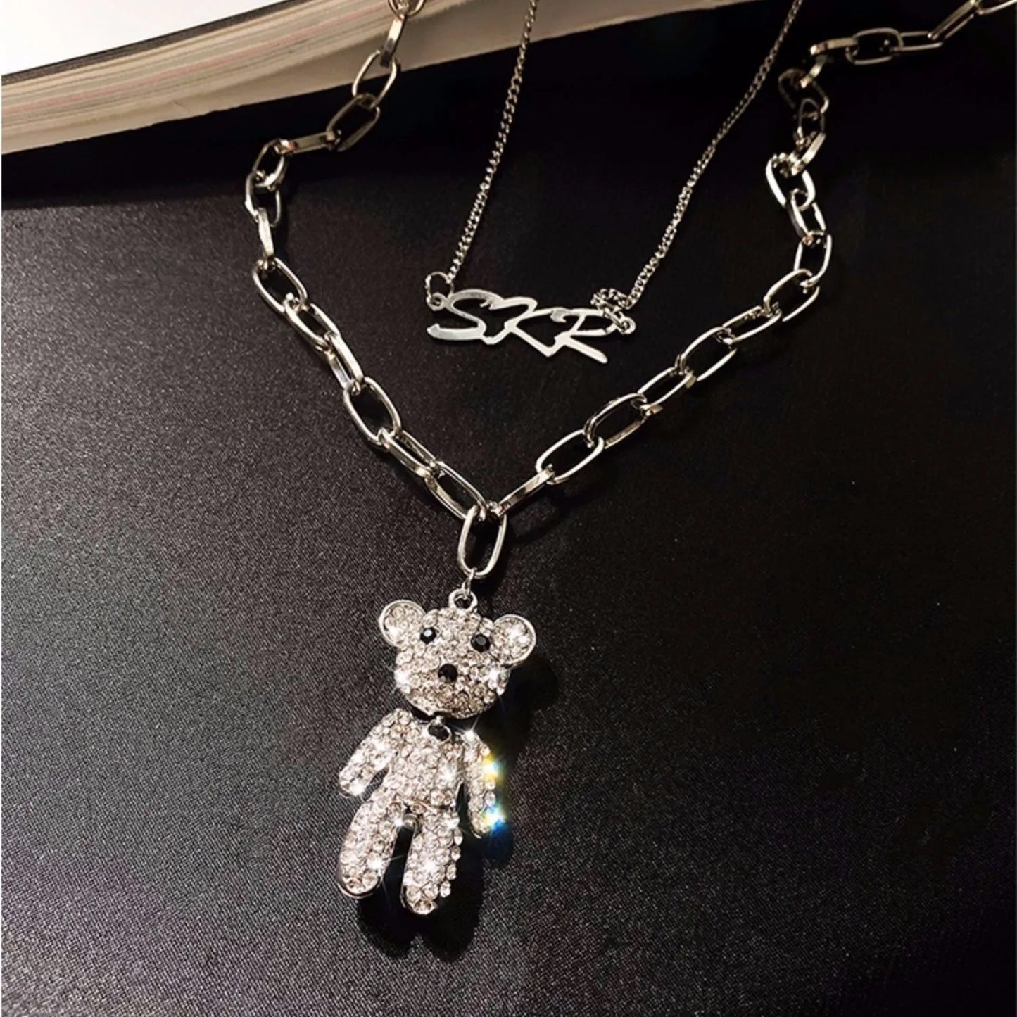 Women's Double Layer Bear Pendant Sweater Chain