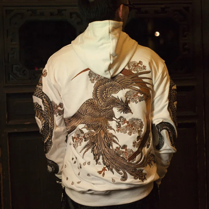 Dragon Phoenix Hooded Retro Pullover Sweater