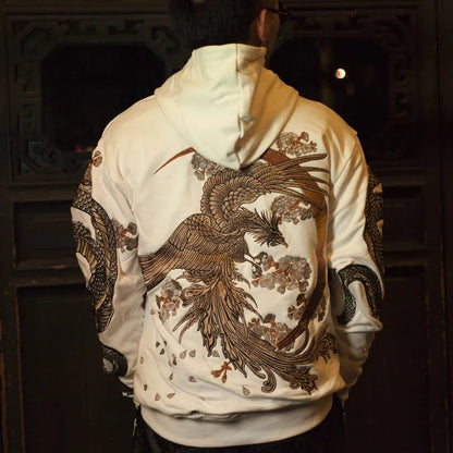 Dragon Phoenix Hooded Retro Pullover Sweater