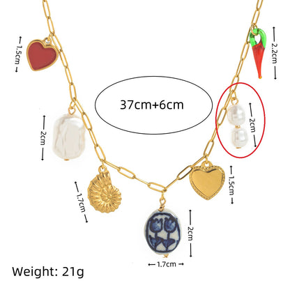 Stainless Steel Conch Ocean Style Heart-shaped Free Diy Pendant Clavicle Necklace