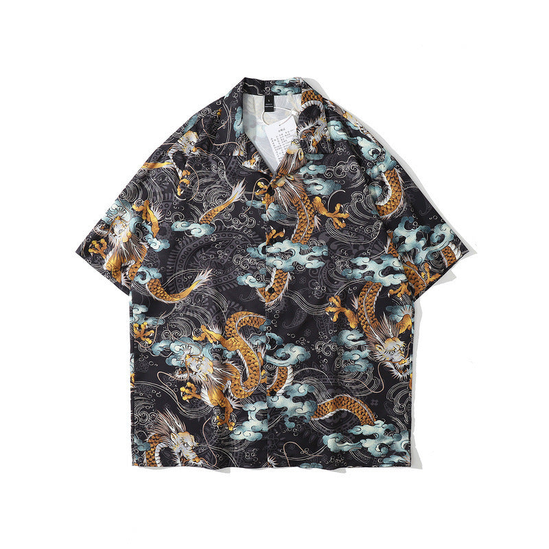Chinese Style Dragon Full Print Short Sleeve Shirt Men's