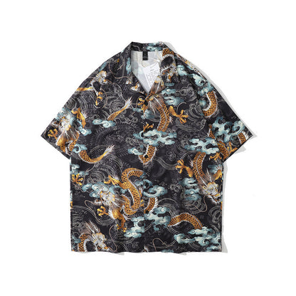 Chinese Style Dragon Full Print Short Sleeve Shirt Men's