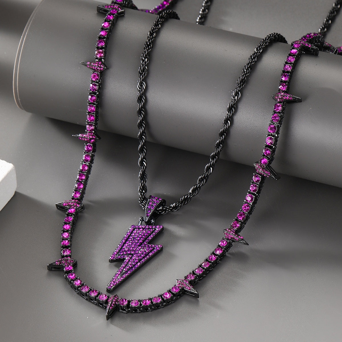 Black Panther Necklace Alloy Diamond Lightning Pendant Suit