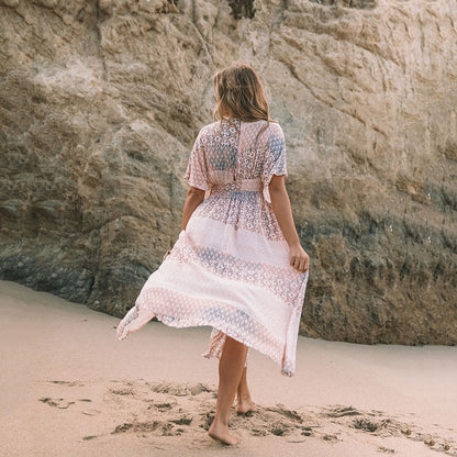 Women's Flowers Printed Dress Bohemian Irregular Beach Clothes