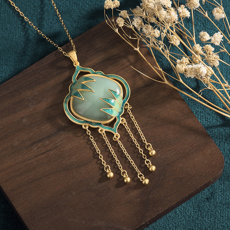 Chinese Style Enamel Painted Bamboo Leaf Square Pendant Necklace