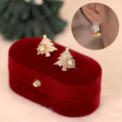 Rotatable Shiny Rhinestone Snowflake Christmas Tree Earrings