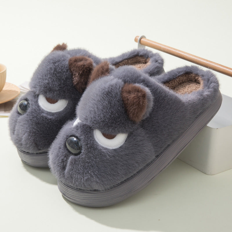 Warm And Cute Puppy Platform Non Slip Cotton Slippers