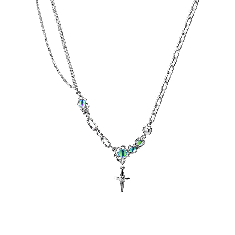 Cross Moonstone Necklace Women's Trendy Cool Collarbone Chain