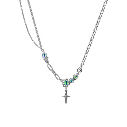 Cross Moonstone Necklace Women's Trendy Cool Collarbone Chain