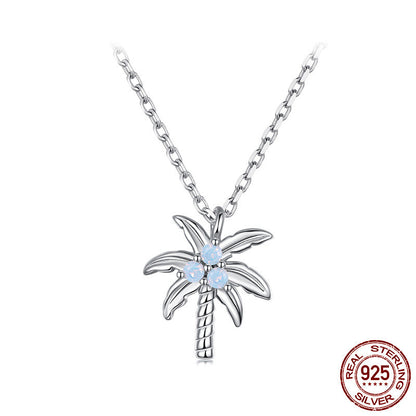 925 Sterling Silver White Gold Plated New Coconut Tree Necklace Opal Necklace