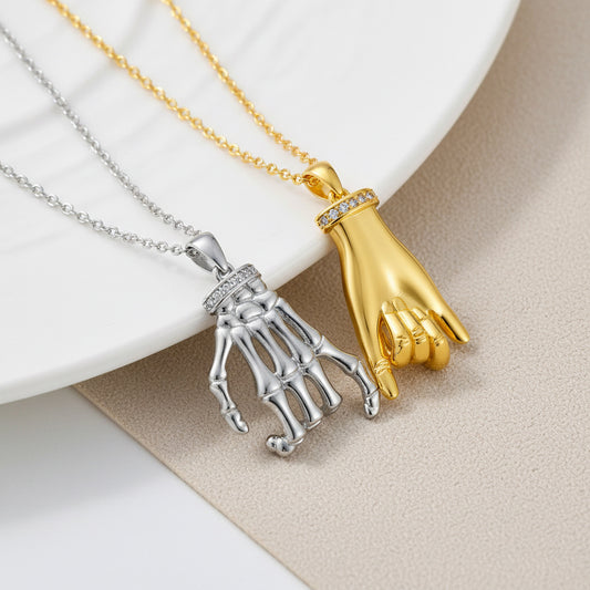 Elegant DesignerStyle HandinHand Couple Necklace Set