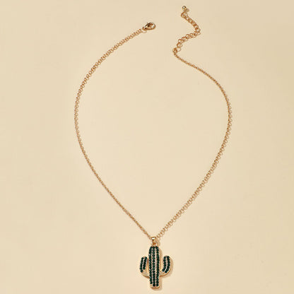 Women's Personality Simple Diamond Cactus Alloy Pendant Necklace