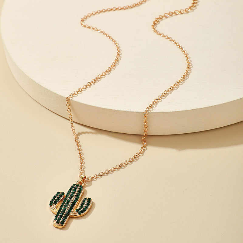 Women's Personality Simple Diamond Cactus Alloy Pendant Necklace