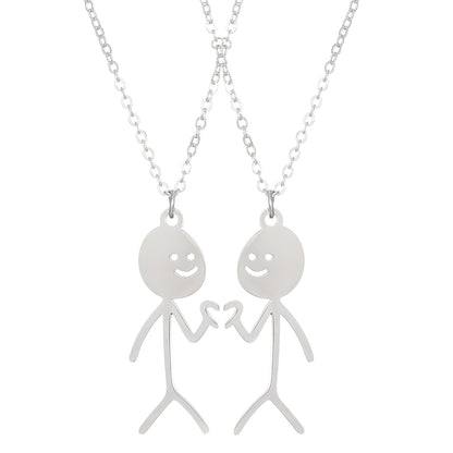 Cute Cartoon Stickman Pendant Stainless Steel Necklace