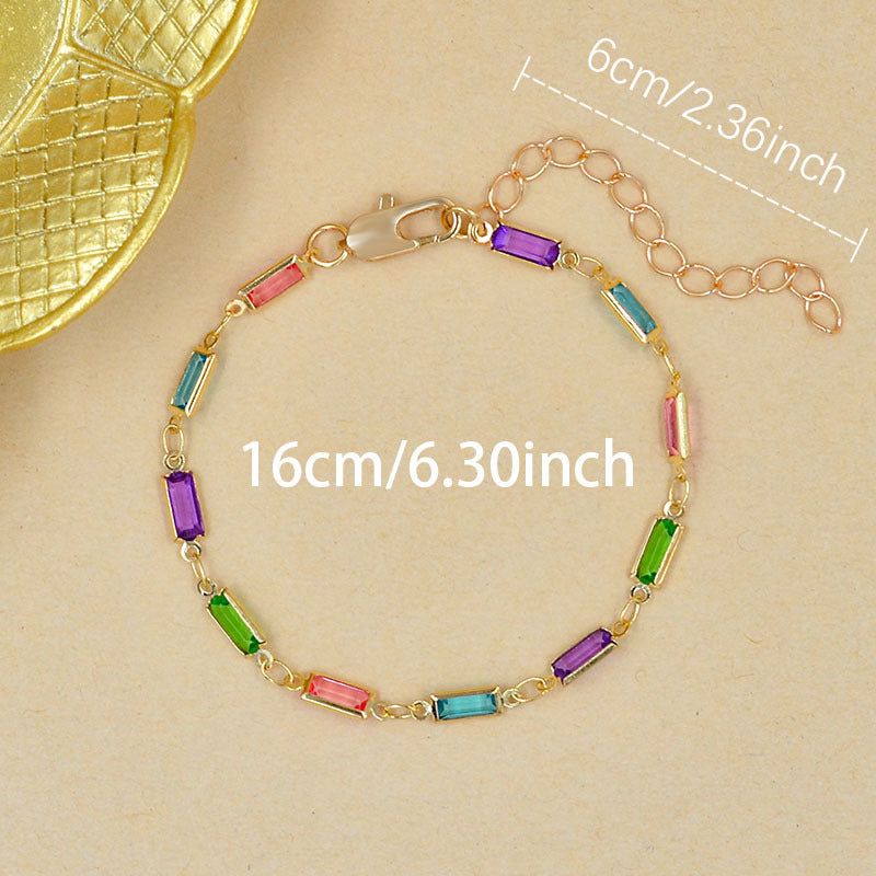 Colorful Gemstone Necklace Simple And Versatile Square Shape