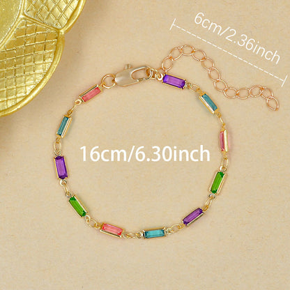 Colorful Gemstone Necklace Simple And Versatile Square Shape