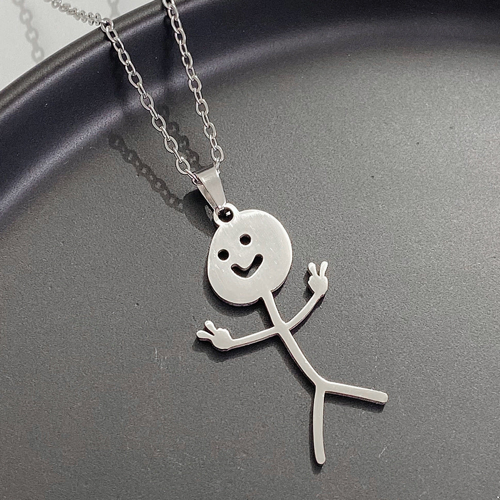 Cute Cartoon Stickman Pendant Stainless Steel Necklace