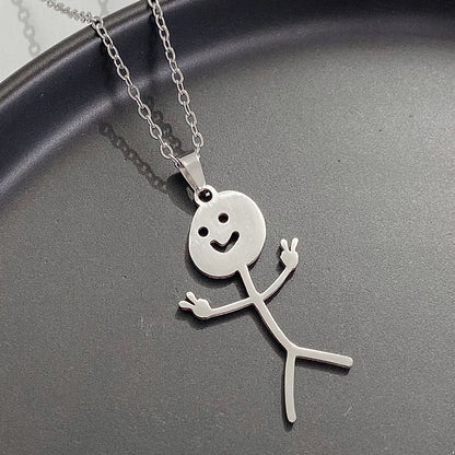 Cute Cartoon Stickman Pendant Stainless Steel Necklace