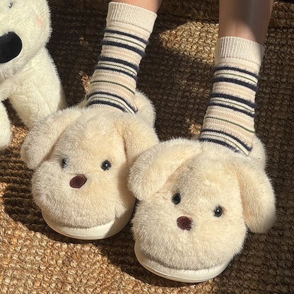 Women's Winter Plush Cartoon Puppy Cotton Slippers