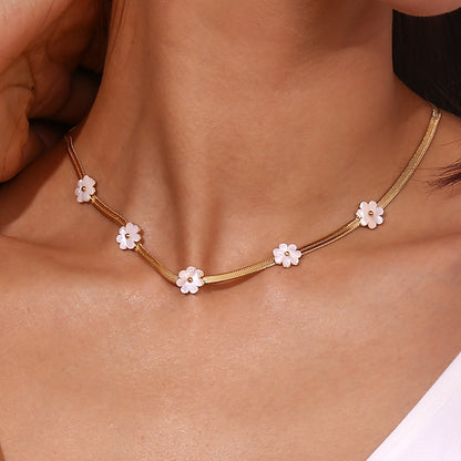 Fashion Special-interest 18K Gold Blade Chain Shell Flower Necklace