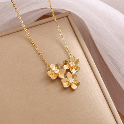 Clover Necklace Electroplated Full Diamond Female