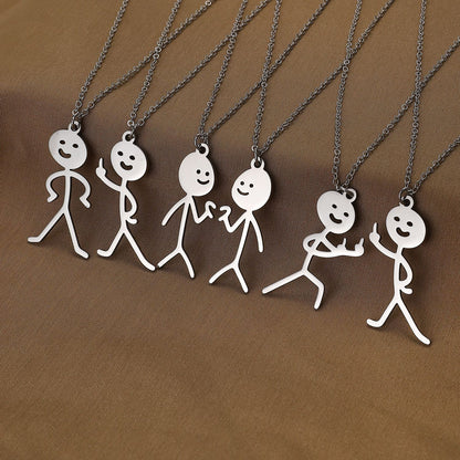 Cute Cartoon Stickman Pendant Stainless Steel Necklace