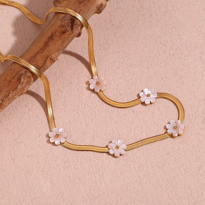 Fashion Special-interest 18K Gold Blade Chain Shell Flower Necklace